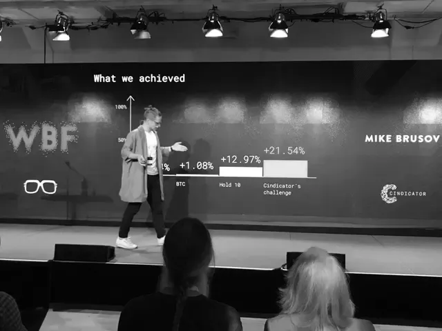 Mike Brusov presenting strategy results at the World Blockchain Forum